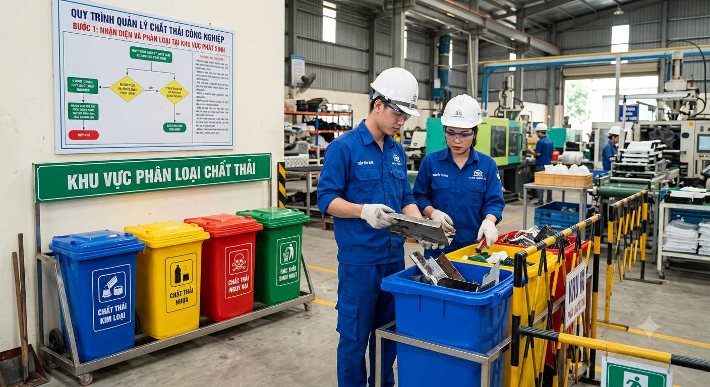 Nhận diện và phân loại chất thải tại khu vực phát sinh là bước đầu tiên trong quy trình quản lý chất thải công nghiệp