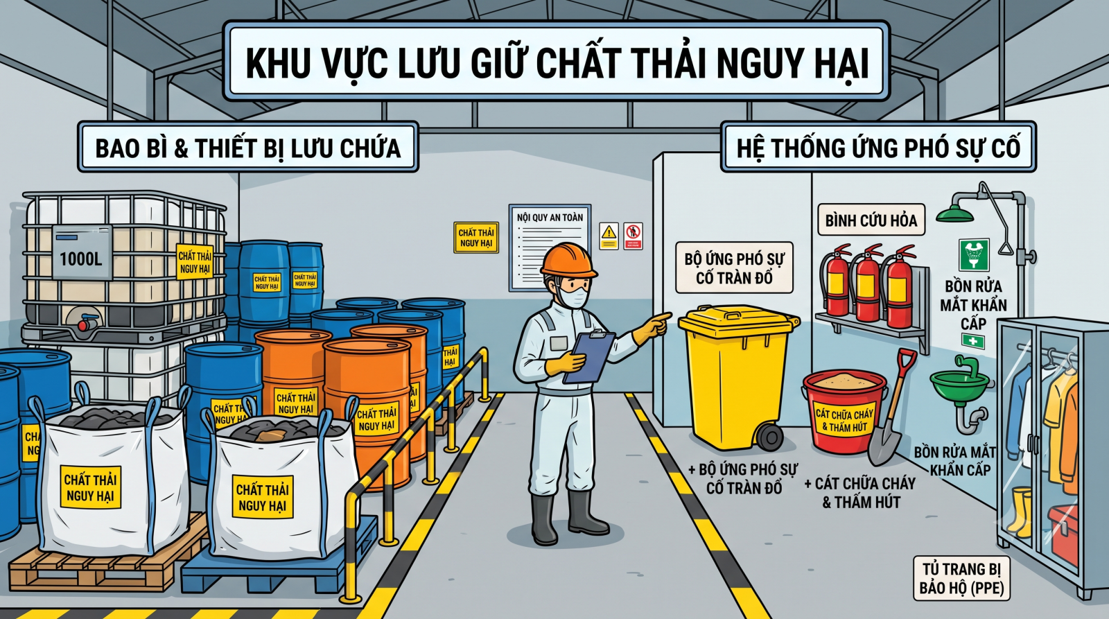 Hướng dẫn xây dựng kho lưu trữ tạm thời chất thải nguy hại tại xưởng