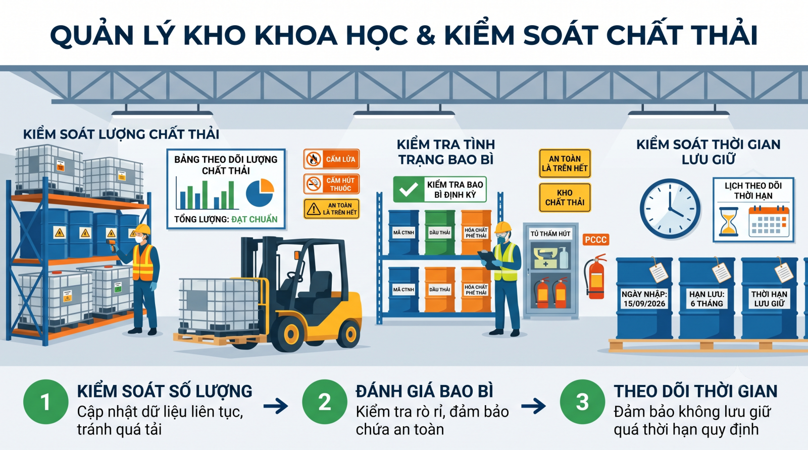 Mối nguy hiểm tiềm ẩn khi lưu trữ chất thải nguy hại sai cách trong quản lý kho
